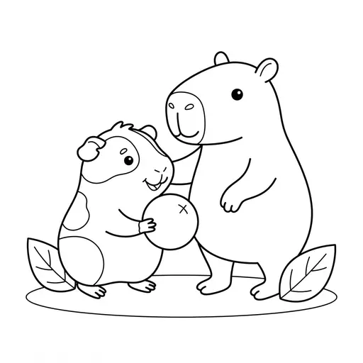 Coloring page of a gunea pig and his friend the capybara — playing with friends by Shaunie