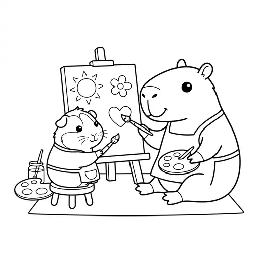 Coloring page of a gunea pig and his friend the capybara — painting a picture by Shaunie