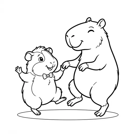 Coloring page of a gunea pig and his friend the capybara — dancing happily by Shaunie