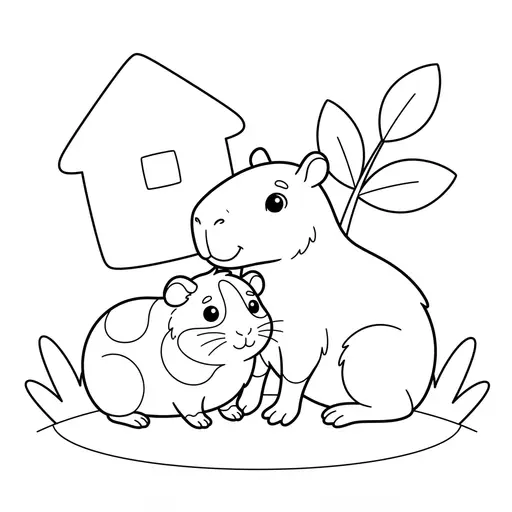 Coloring page of a gunea pig and his friend the capybara — at home by Shaunie
