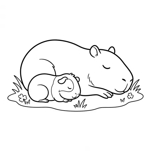 Coloring page of a gunea pig and his friend the capybara — sleeping peacefully by Shaunie